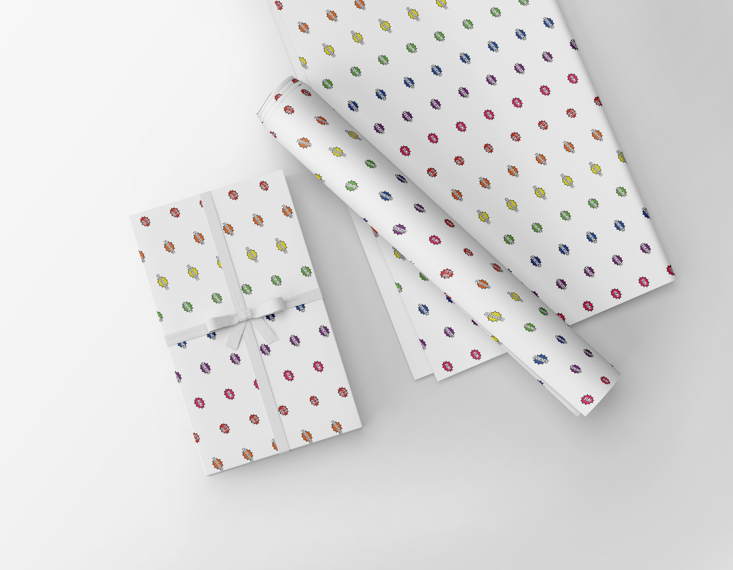 Fun Eid Mubarak comic wrapping paper for kids and families