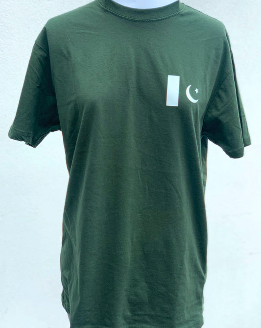 Green t-shirt with white crescent and star Pakistan flag