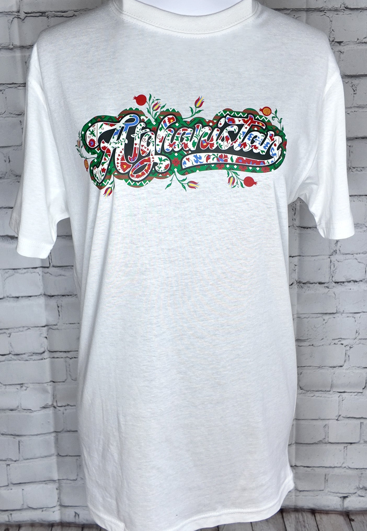 Afghanistan graffiti T-shirt design showing Khamak and Suzani patterns