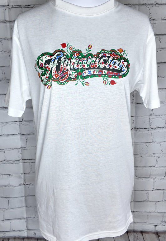 Afghanistan graffiti T-shirt design showing Khamak and Suzani patterns