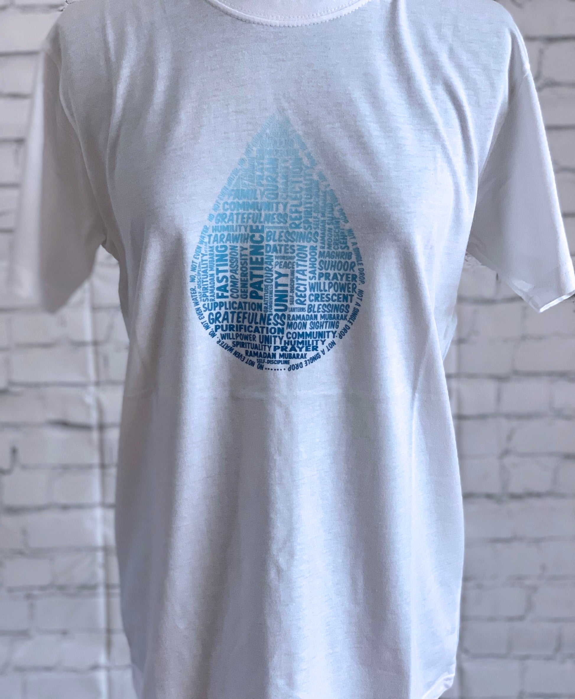 Word art drop graphic T-shirt for fasting and faith