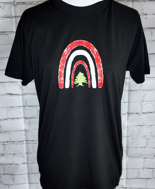 Lebanon Rainbow T-shirt in black, front view

