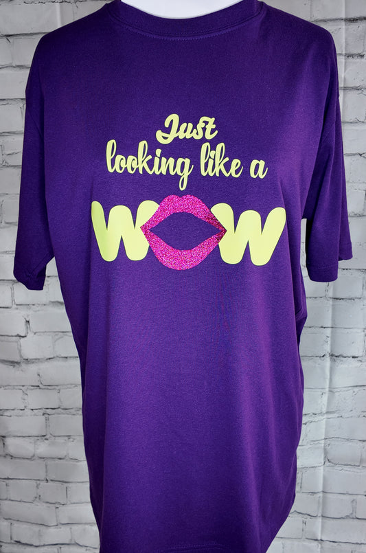 "Just Looking Like a Wow" T-shirt in purple, front view
