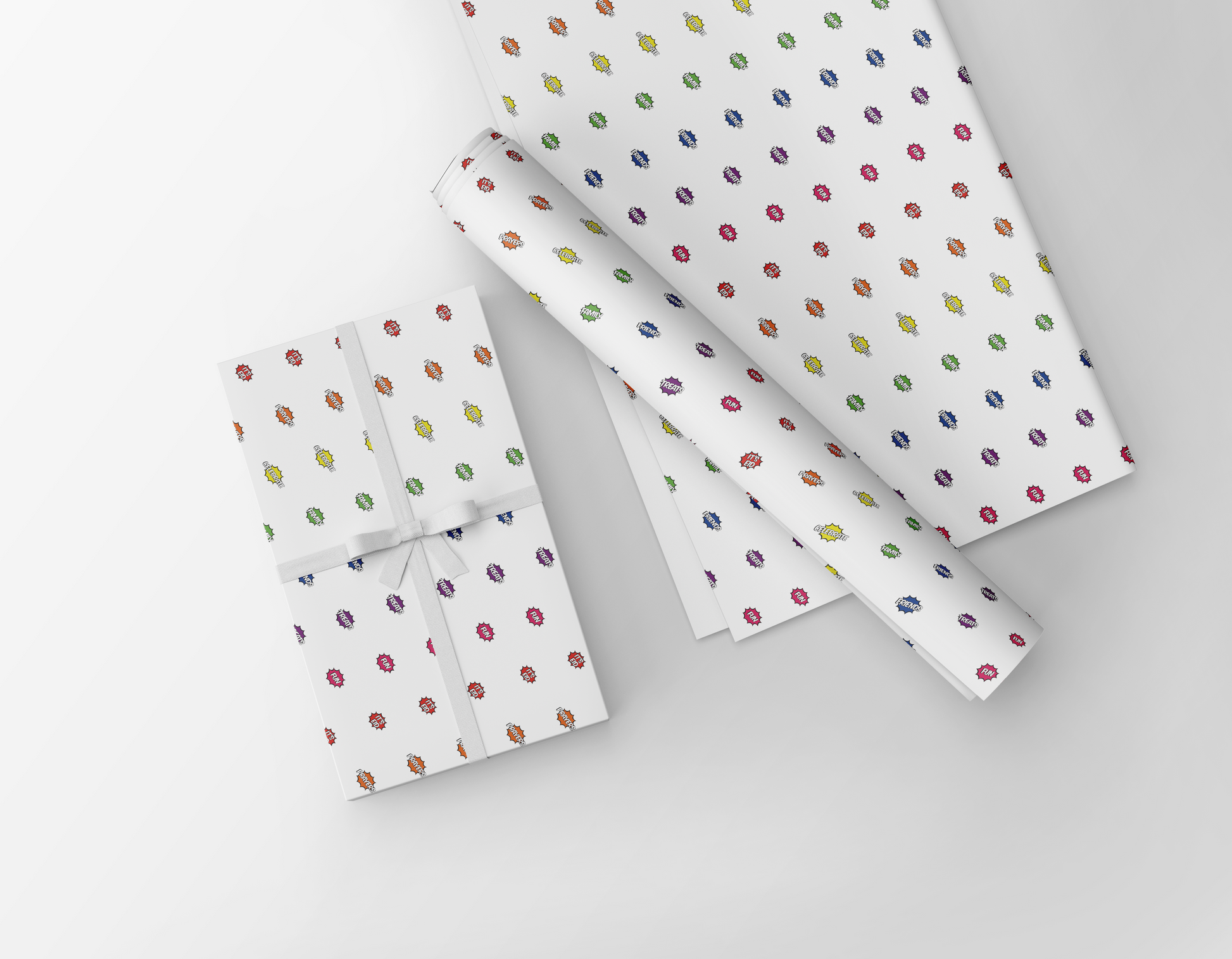 Fun Eid Mubarak comic wrapping paper for kids and families